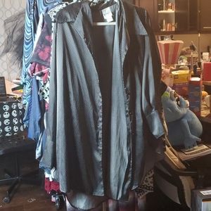 Black w/ Whit Polka Dot Long Button Down Blouse